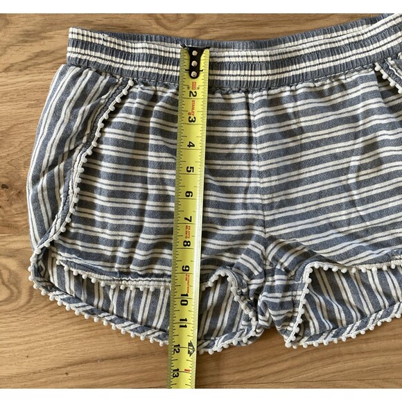 Madewell Oahu Coverup Shorts Stripe White Blue Pompom Trim XS Beach Coastal Chic - Picture 10 of 12